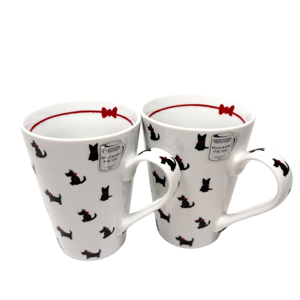 NEW Konitz Germany Coffee Mugs Tea Cups Lot 2 Scottie Dog 4.75 Tall Novelty Gift